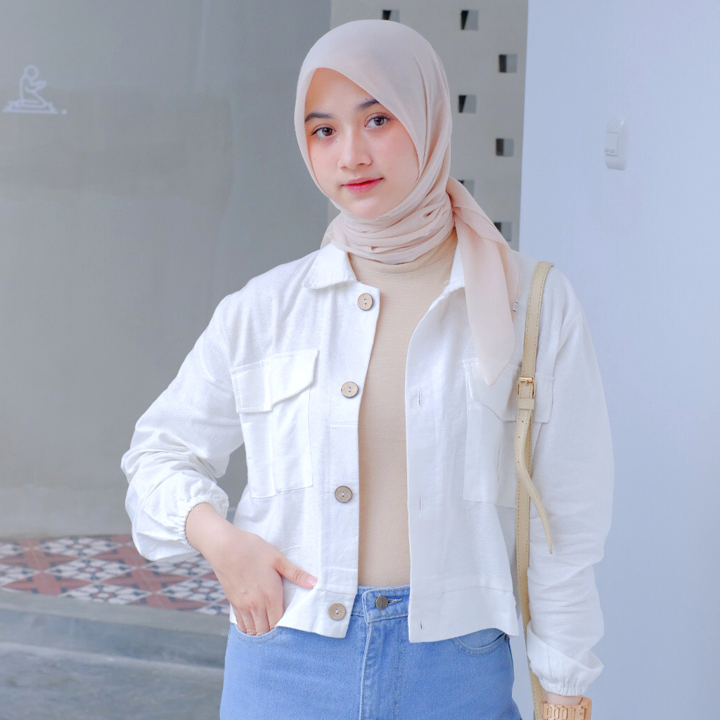 Lyora Outer Kemeja Linen Crop Jaket Wanita Bahan Linen