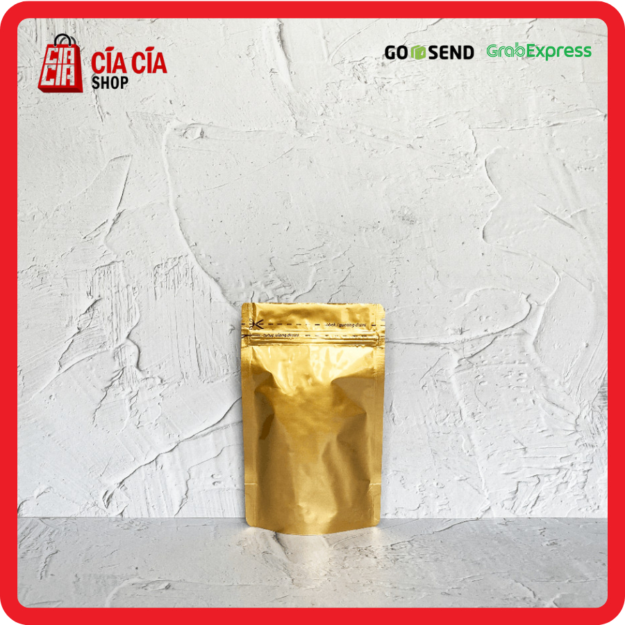 Kemasan Standing Pouch Zipper Alu Gold - Food Grade Kedap Cahaya 13x20