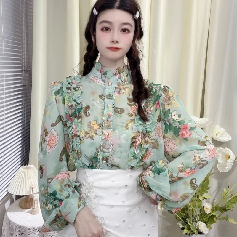 MDLV ~ 7722# Shierly Ruffled Shirt Blouse Flower