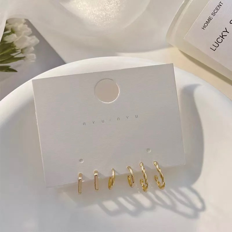 3 SETS EARINGS / anting 3 pasang / anting gold / anting korea anting bulat anting persegi