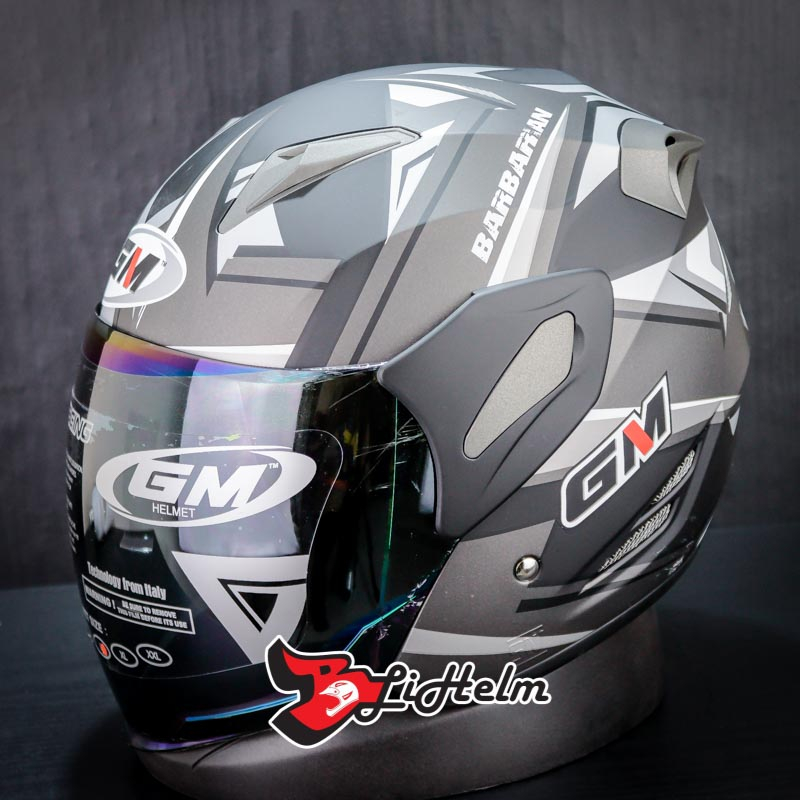 GM HELM FIGHTER BARBARIAN | BLACK SILVER DOFF | SINGLE VISOR