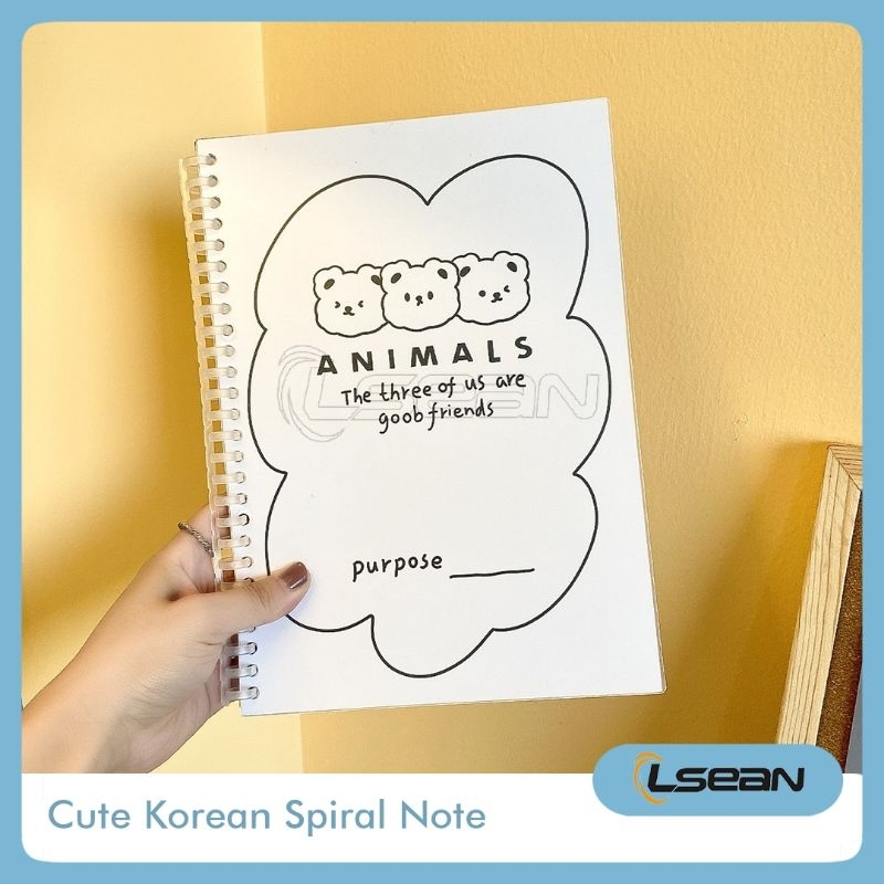 Notebook Spiral Cute Aesthetic Korean Hand Book Bear School Office