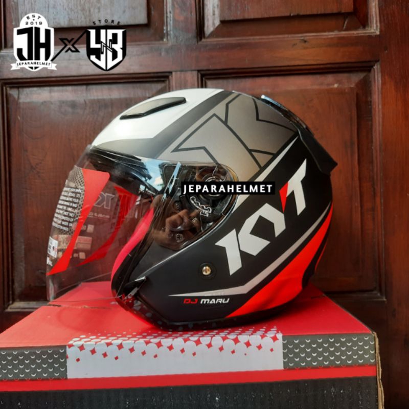 Helm KYT DJ maru Motif #17 Matt Black Hitam Red Fluo Doff Original | Helm KYT DJ Maru Halfface Motif