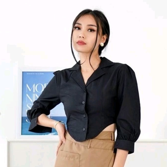 Kemeja Crop Puff - Atasan Kemaja Crop lengan Puff
