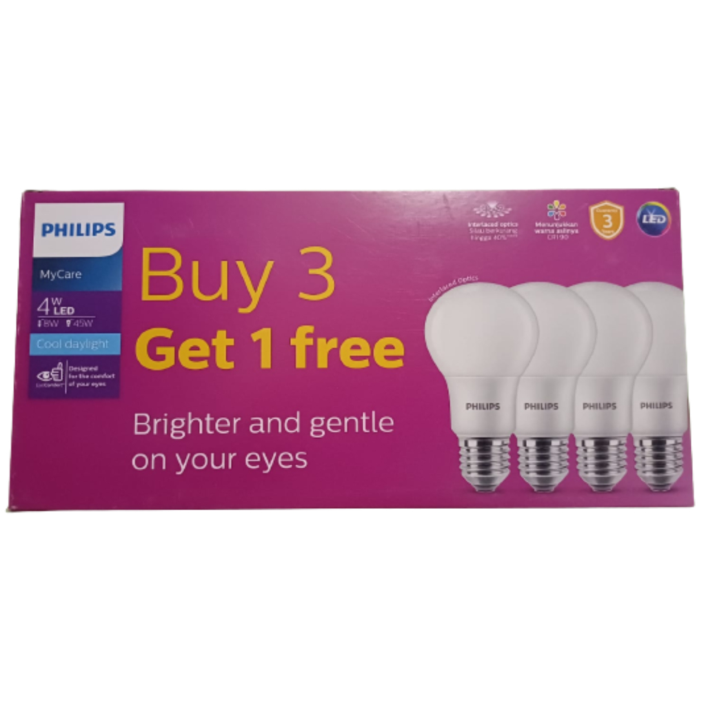 PHILIPS LAMPU LED MYCARE 4W PAKET LED BULB 4 WATT ISI 4 PUTIH