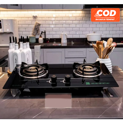 Kompor Gas Tanam 2 Tungku Eco Cook EC2-21 Kompor gas Kaca Tebal model Black Setrie