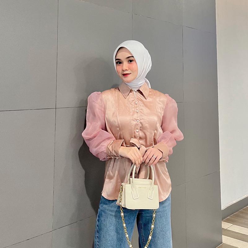 Nana Puffy Top | Blouse Satin Mix Organza by Vitafa Balon Blouse Kondangan TERMURAH