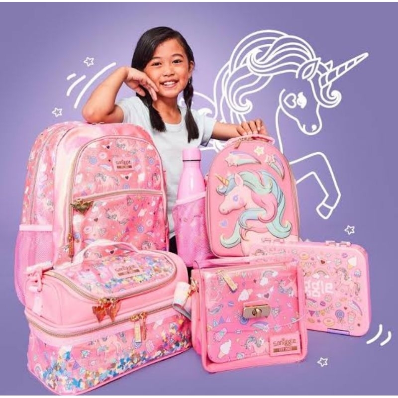 Smiggle Unicorn Fiesta Backpack Lunchbag Drink Bottle Set