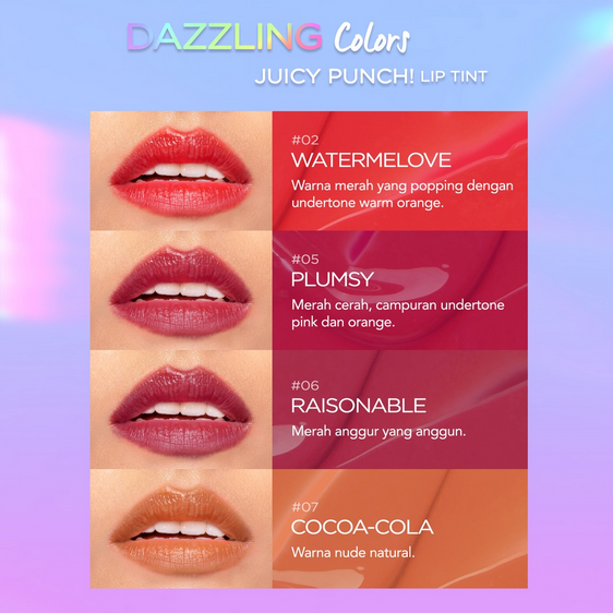 DAZZLE ME Juicy Punch Lip Tint / 7 Colors Super Stay Liptint / Longlasting Nourishing Lip Stain