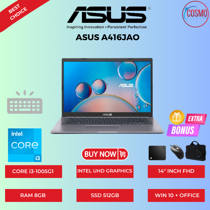 ASUS A416JAO INTEL CORE i3-1005G1 / RAM 8GB SSD 512GB / 14 INCH FHD