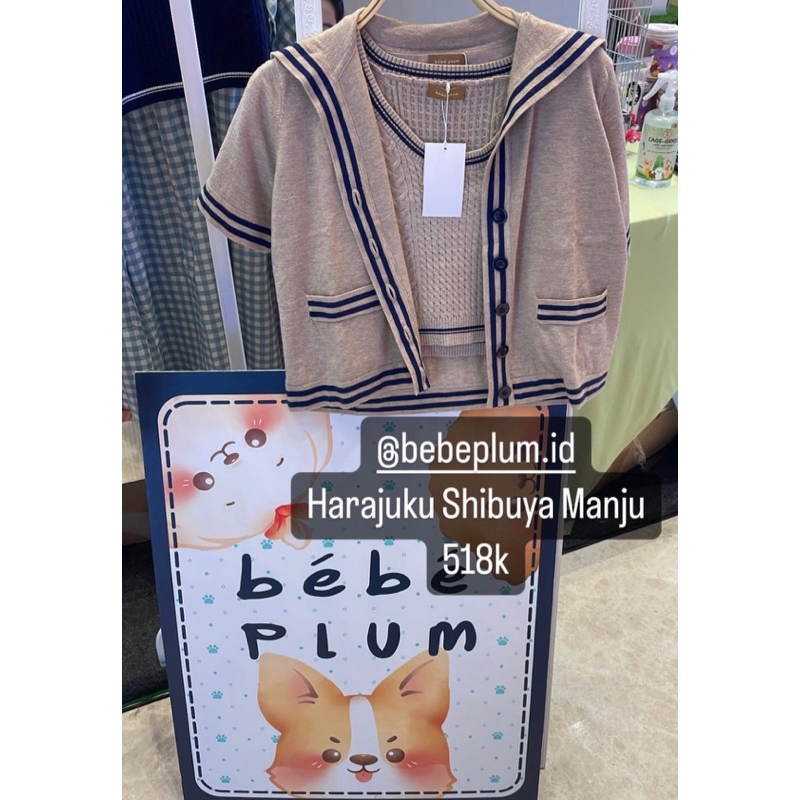 Harajuku shibuya 1 set bebeplum / cardigan dan tank top knit manju nude / outer wanita