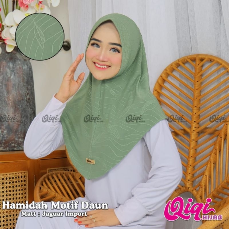 (Qiqi Hijab) HAMIDAH DAUN/GELOMBANG •jilbab instan jaaguuar import•hijab instan bergo pet