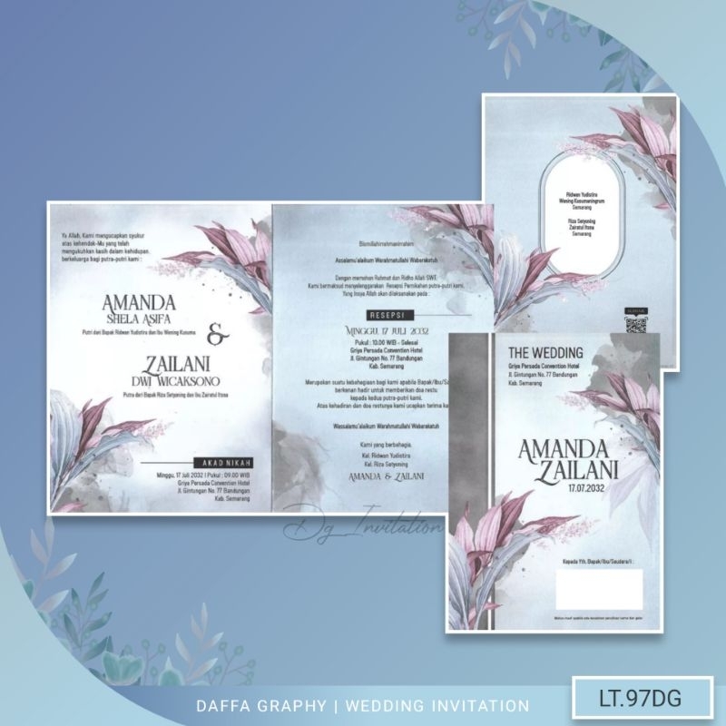 Undangan Pernikahan LT.97DG | Motif Bunga | Free Plastik, Label, Thanks Card dan Video Undangan Digi