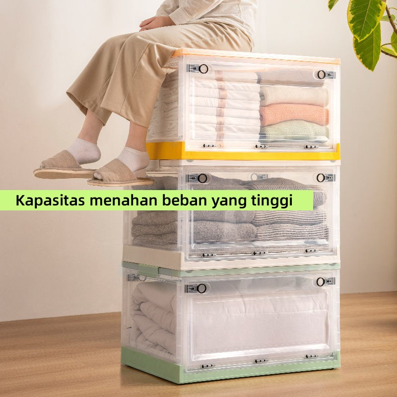 Storage box Penyimpanan untuk mainan, pakaian, dan makanan ringan Transparan Kotak penyimpanan plastik Kotak penyimpanan geser berkapasitas besar dan kokoh dengan tiga pintu