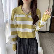 VALENCIA SWEATER POLO CROP RAJUT STRIP BLASTER/SWEATER RAJUT WANITA CROP KNIT BLASTER