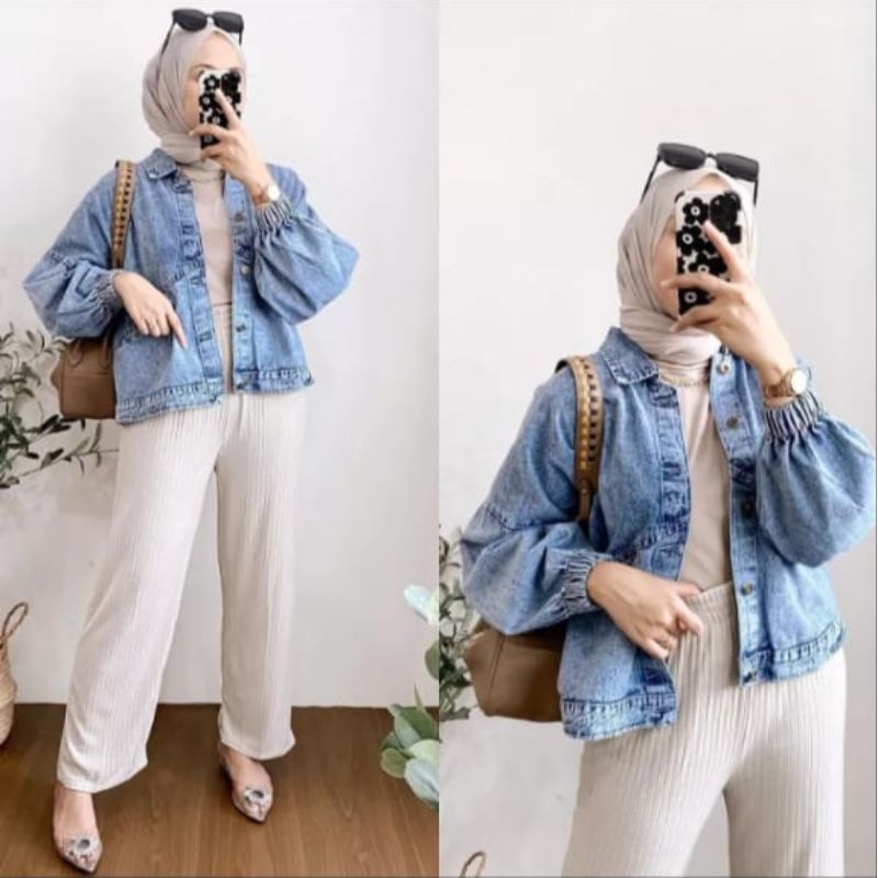 JACKET JEANS OVERSIZE VINTAGE DENIM WANITA JACKET JINS OVERSIZE JAKET VINTAGE LENGAN BALON KEKINIAN JAKET KOREAN STYLE Jaket CROP JEANS CEWEK TERBARU SNOW