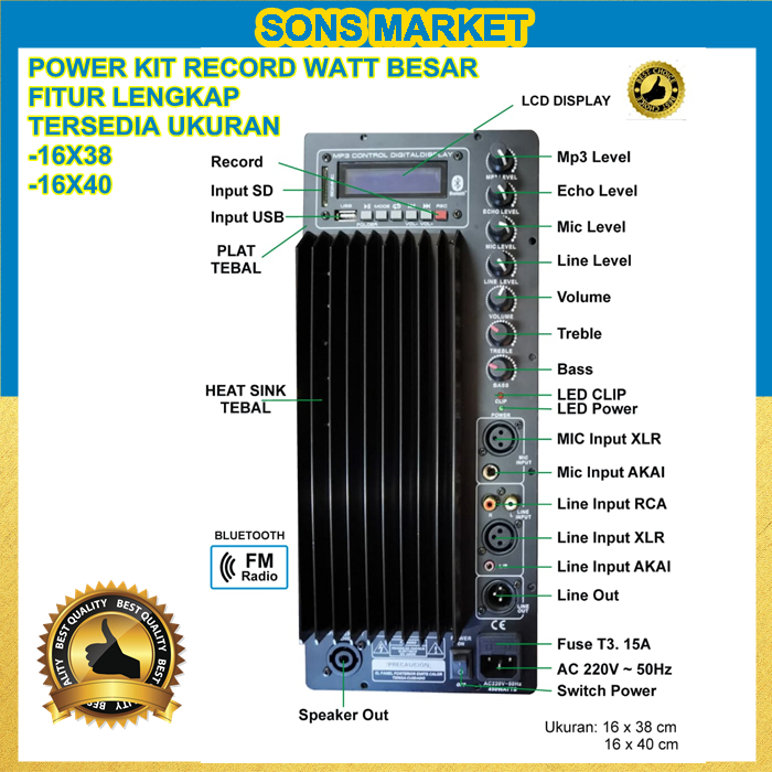 POWER KIT MESIN KIT SPEAKER AKTIF REC USB BLUETOOTH 1000 Watt Amplifier