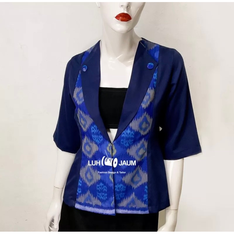Atasan Blazer Endek Kombinasi warna Biru/Batik Modern