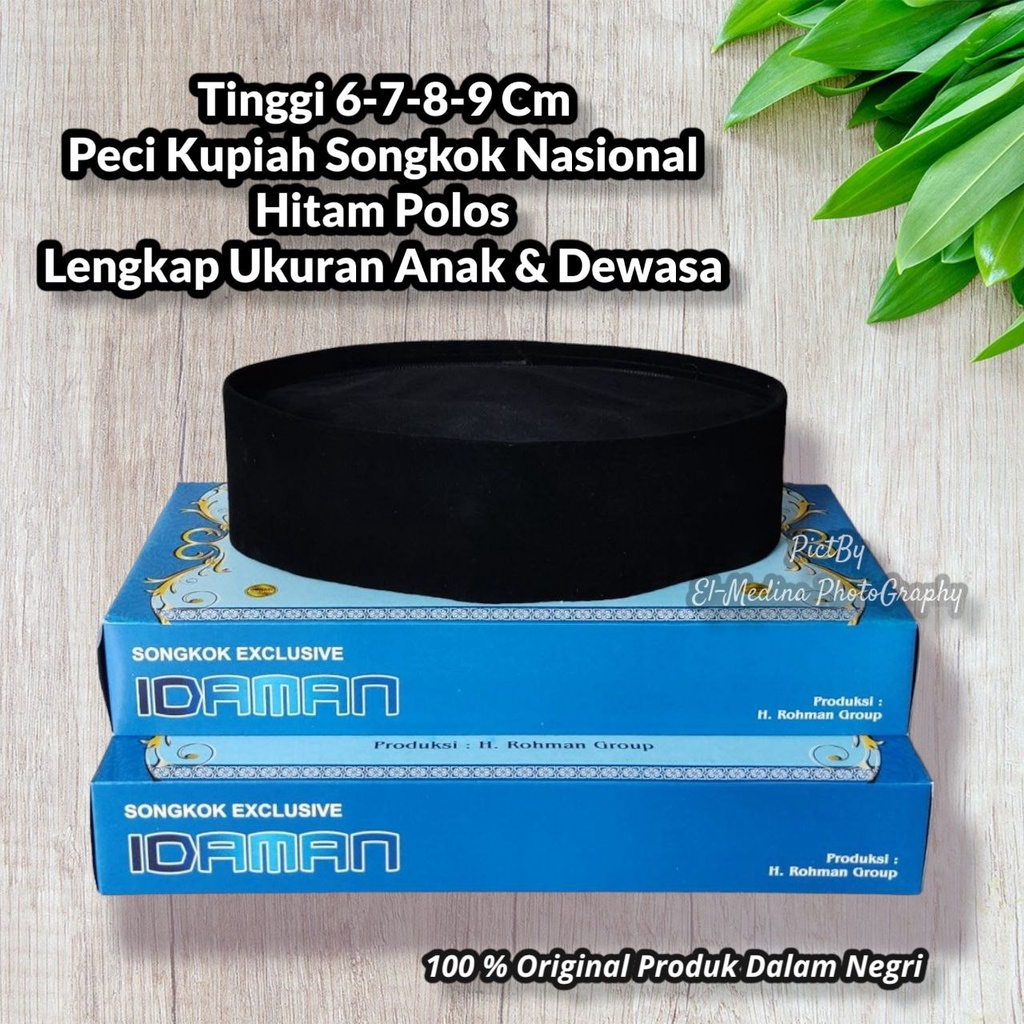 Peci Nasional Berkualitas Tinggi 6 7 8 9 Cm Hitam Polos