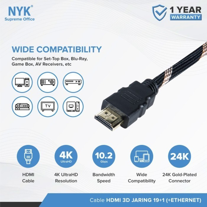 NYK Kabel HDMI 20 Meter 3D Support 4k 19+1 Ethernet