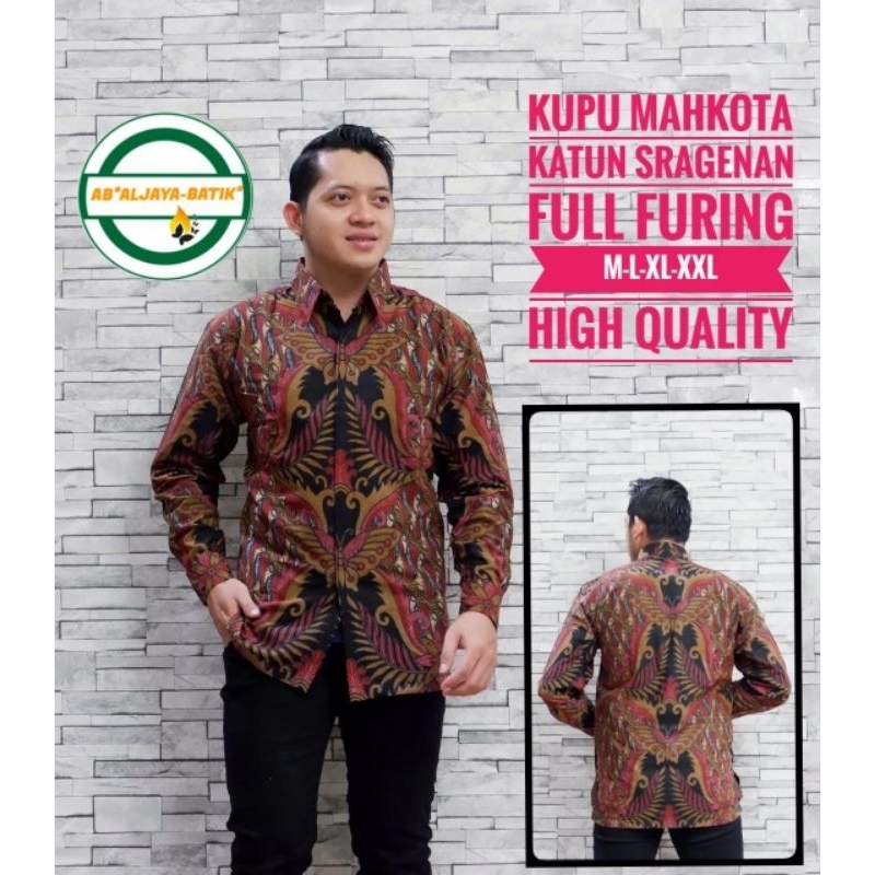 KEMEJA BATIK PRIA LENGAN PANJANG BAJU BATIK FURING ATASAN BATIK LENGAN PANJANG HEM BATIK PRIA MERAH