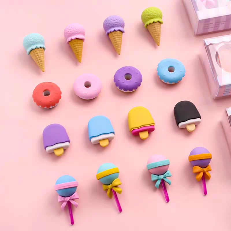 1 SET 4PCS - PENGHAPUS PENSIL KARET BESAR ALA ES CREAM CONE DONAT LOLLIPOP / PENGHAPUS ANAK / ERASER PEN