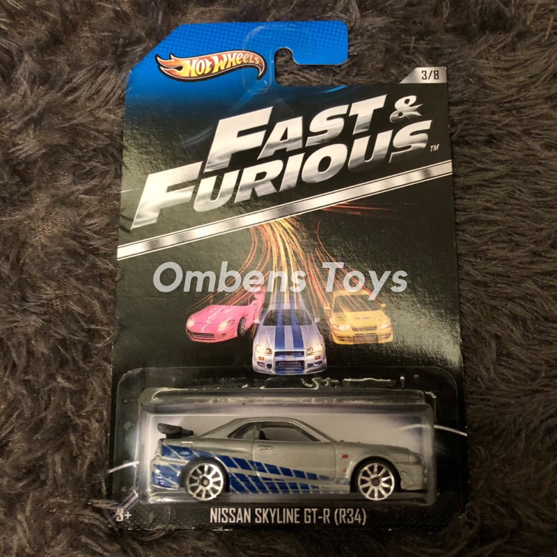 Hot Wheels Nissan Skyline GT-R (R34) Fast &amp; Furious Spoiler / Wing Hitam Free Protektor Procase