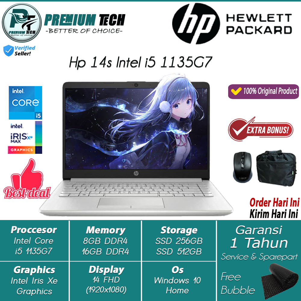 Laptop Baru Murah Hp 14 Intel Core i5 1135G7 Ram 16GB 512GB SSD Windows 11 Home Terlaris