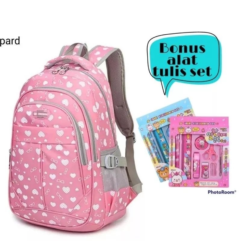 TAS RANSEL ANAK SEKOLAH MOTIF LOVE FREE ATK RANSEL WANITA SIZE BESAR