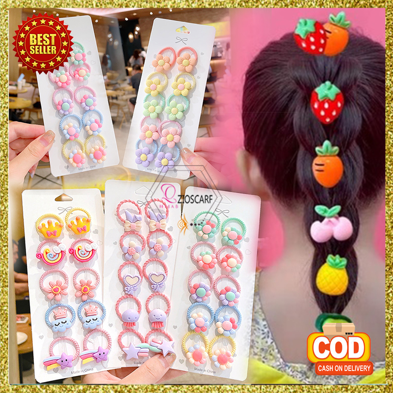 Ikat Rambut Korea Anak Perempuan Motif Bunga Buah Hewan Aksesoris Kunciran Mini Lucu AK274