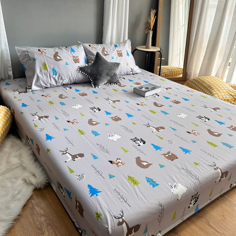 KAINKU - Sprei Anti Geser Katun premium No 1 Shopee | Motif Anak Alphine Park &amp; Funny Animals | 90 100 120 160 180x200