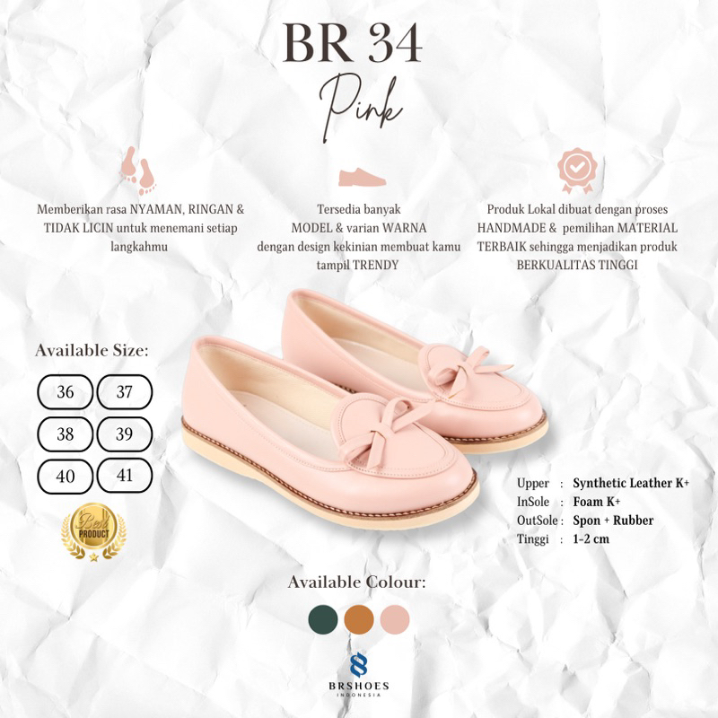 [SIAP KIRIM] BRShoes34 Pink Sepatu Kerja Casual Flat Wanita