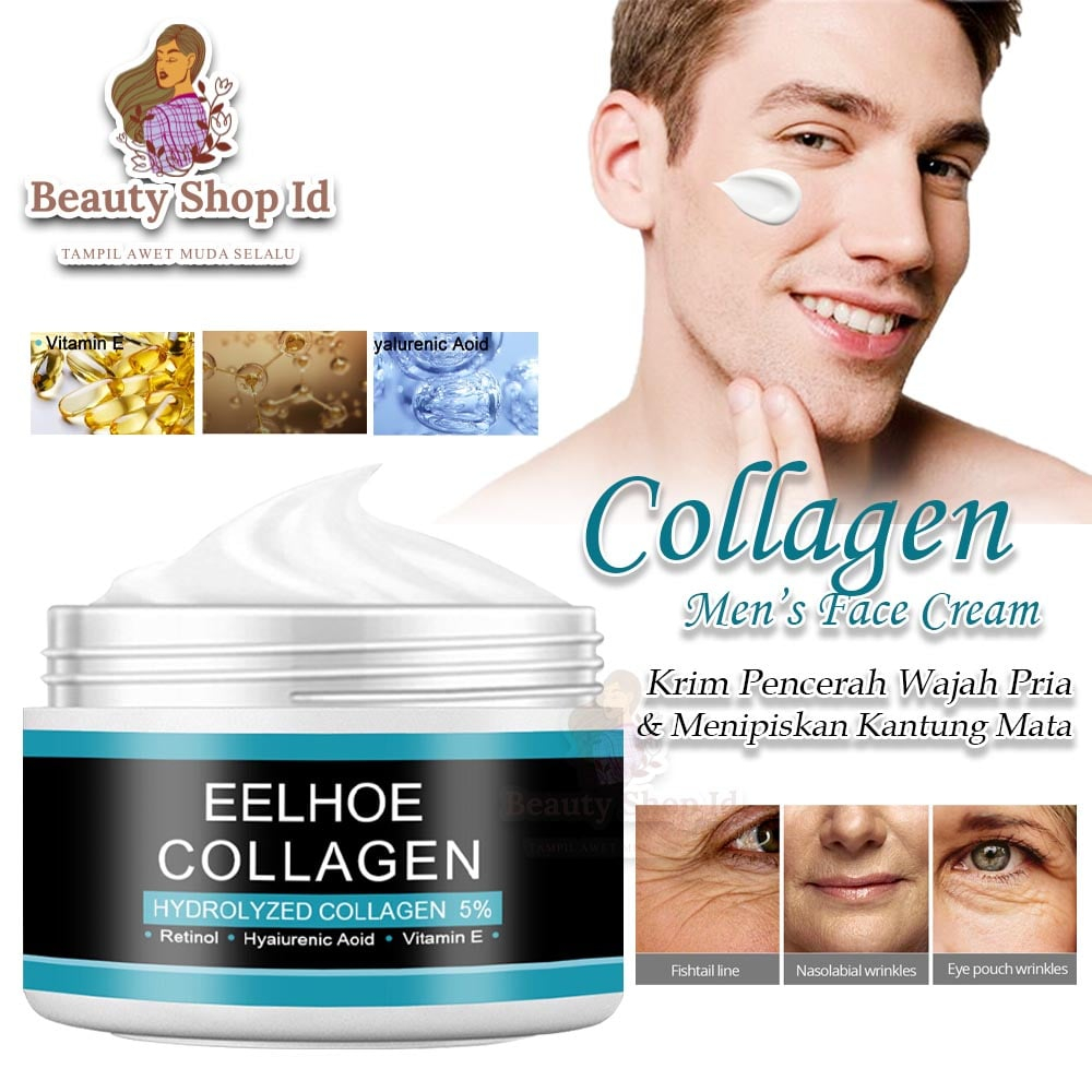 Beauty Jaya - Cream Wajah Pria EELHOE Men's Collagen 50gr Krim Anti Kerut Penuaan Wajah &amp; Kantong Mata