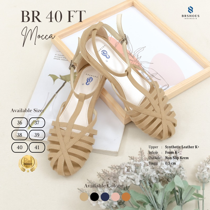 [SIAP KIRIM] BRShoes40 FT Mocca Sandal Tali Casual Flat Wanita