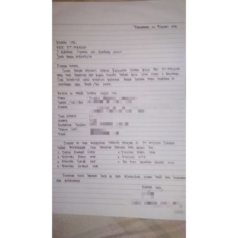 

Surat lamaran pekerjaan