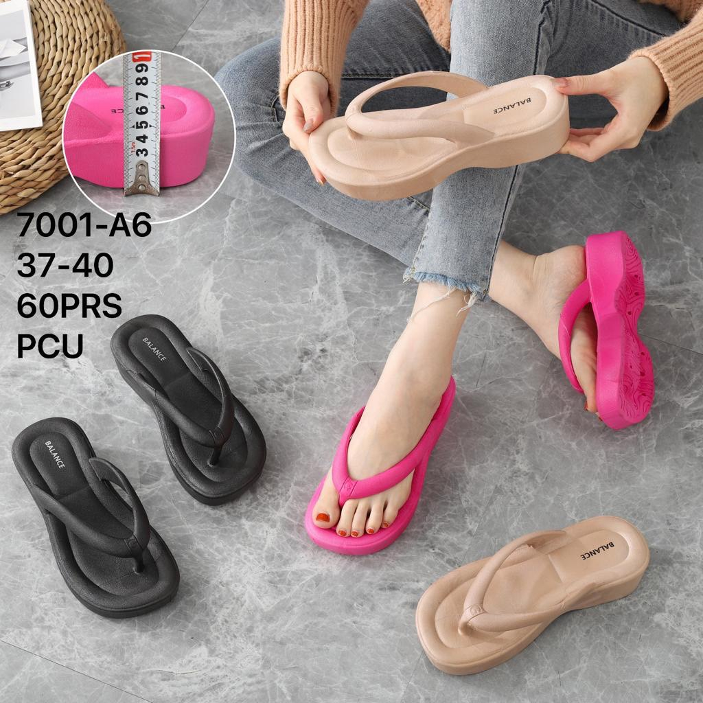 Sandal Jepit Wanita Karet Import BALANCE Motif Polos SOL TEBAL 5CM / 7001-A6