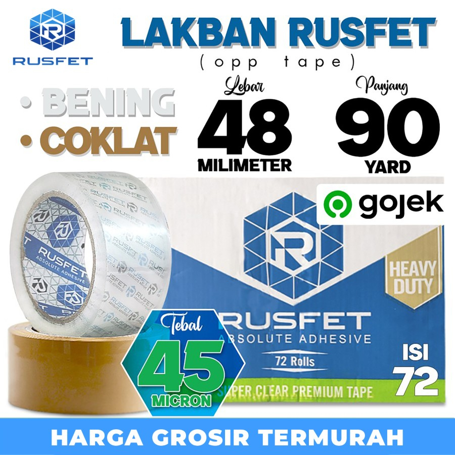 

Lakban 48mm x 90Yard RUSFET Plakban Isolasi OPP Premium / Dus Gojek