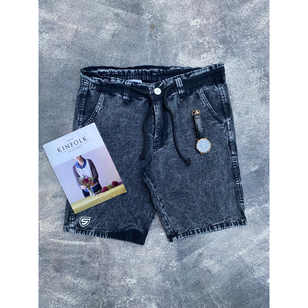 Celana Pria Pendek Jeans Premium Celana Pendek Pinggang Tali Model Boardshort Diatas Lutut