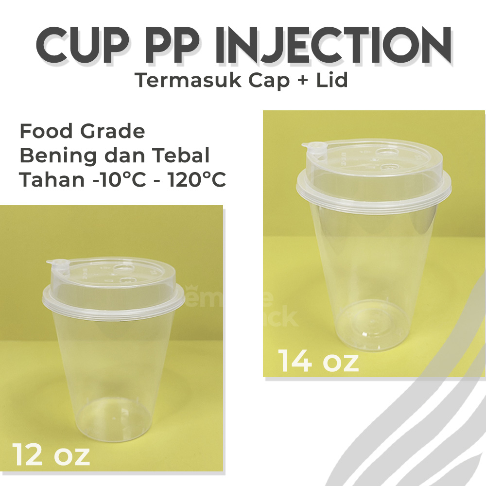Gelas Cup PP Injection 12oz 14oz 16oz termasuk tutup
