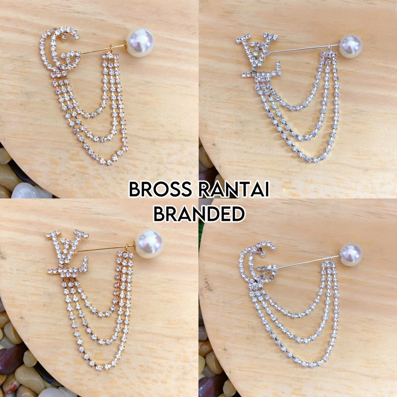BROSS RANTAI BRANDED SWAROSKI / BROS HIJAB BRANDED MUTIARA / BROSS JILBAB CHAIN GOLD / GROSIR DISTRI