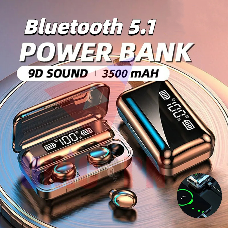 【READY STOCK】Headset Bluetooth TWS F9 Headphone Nirkabel Olahraga Earbud Kontrol Sentuh Dengan Mikrofon 2200MAh Kotak Pengisi Daya 9D Earbud Olahraga Stereo HiFI