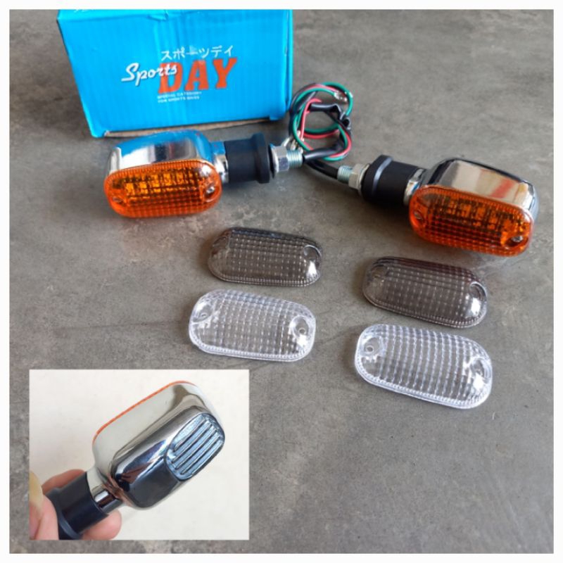 Lampu Sein Classic HD Sirip LED DRL Triple Kaca Reteng CB RX King Mini Full Besi Import