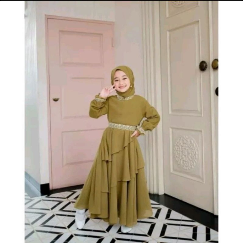 INVINOV Mikhayla kids set pasmina Baju gamis anak usia 6 sampai 13 tahun gamis anak terlaris bahan ceruti bebydoll