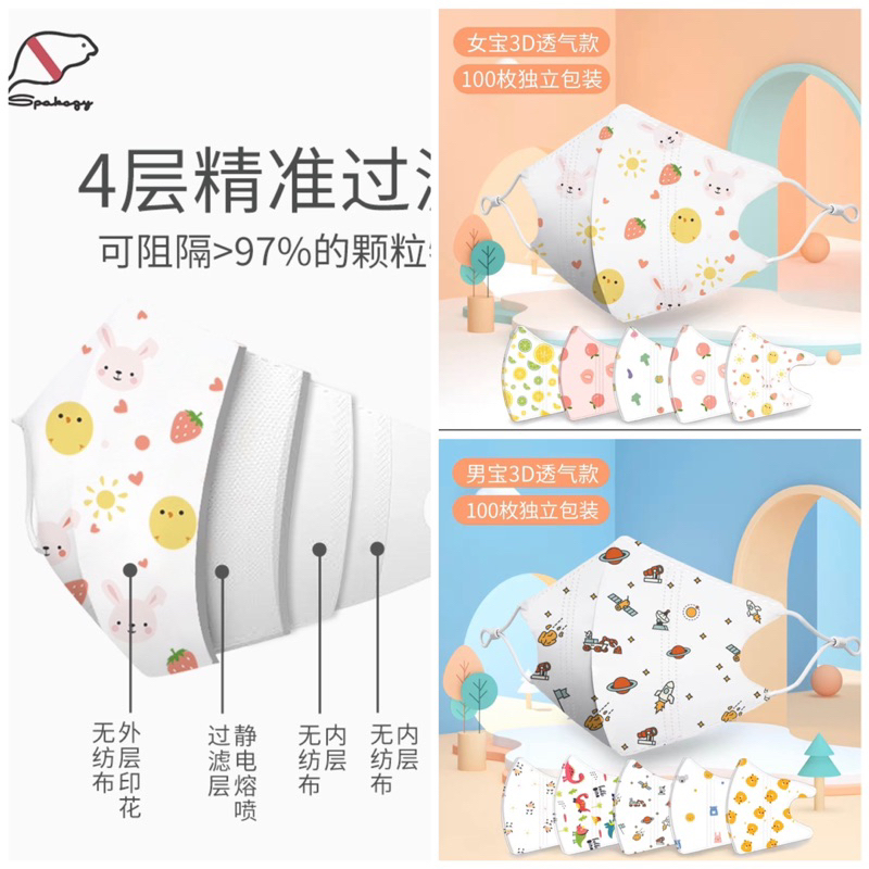 Kids/baby/anak 3D mask (duckbill) adjustable earstrap lembut masker 100pcs