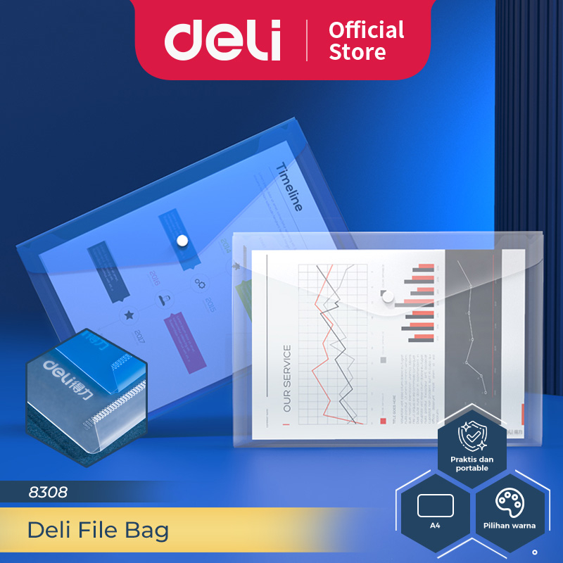 

Deli File Bag / Map Plastik Kancing / Tas Map Plastik A4 Anti Air 8308