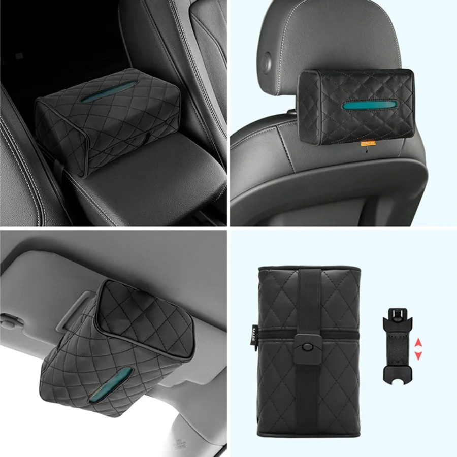 NA - Tempat Tissue Mobil Kulit 3in1 Headrest Armrest Visor Premium TMK808