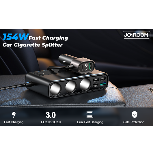 JOYROOM Charger Mobil 9 in 1 Cigarette Lighter USB 3.0 QC Type C 154W - JR15 - Black