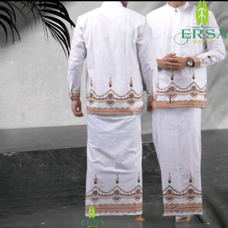 ERSA Kemeja Batik Koko Muslim Pria Dewasa Dan Sarung Premium Lapis Furing Motif TUMPANG HENA Bahan K