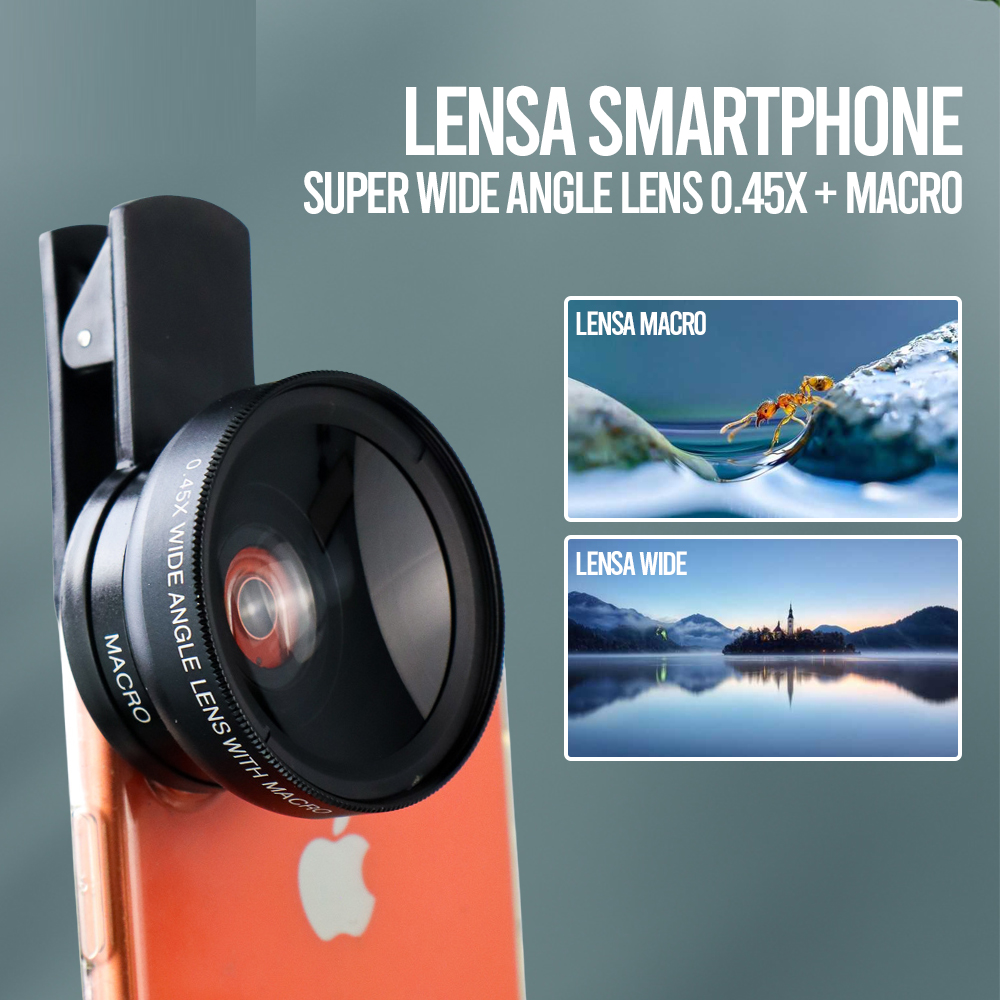 Lensa Super Wide Angle Lens 0.45X + Macro Smartphone - APL-0.45WM - Black