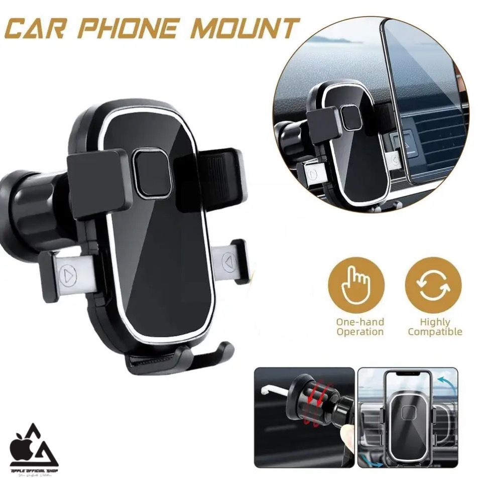 Black Series Car Air Vent Phone Holder Universal Rotary 360 Derajat Auto Jepit Ventilasi Kisi Kisi Mount AC Rotari Putar Bracket Stand Suction Cup Automatic Lock 360 derajat Phone Holder Hp Dashboard Gps Maps Waze Mobil Universal Karbon Hitam Leher Panjan